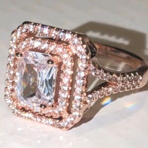 4 Ct Baguette Cut Diamond Halo Lab-Created Engagement Ring 14K Rose Gold Plated